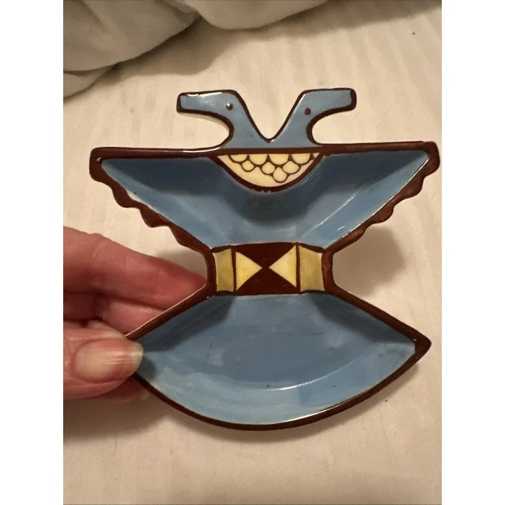 Vintage FE Sims Ceramic MCM Thunderbird Catchall Trinket Dish Ashtray Gray Gold